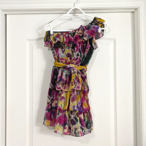 S Bright Multi-Colour One Shoulder Ruffle Dress - Picture 1 of 5